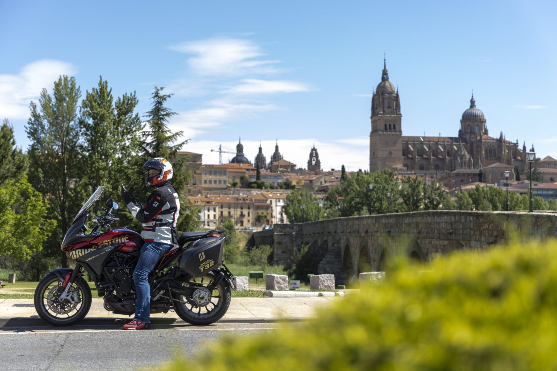 Spanish view with motorcycle rider