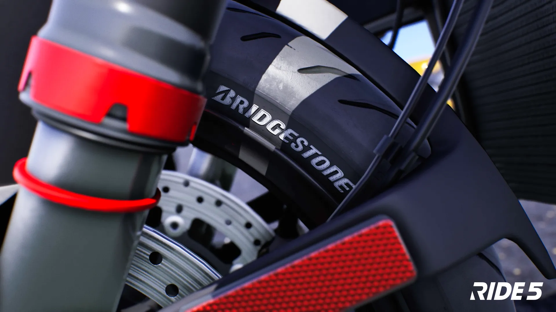 Close-up of Bridgestone tyre in the RIDE 5 game