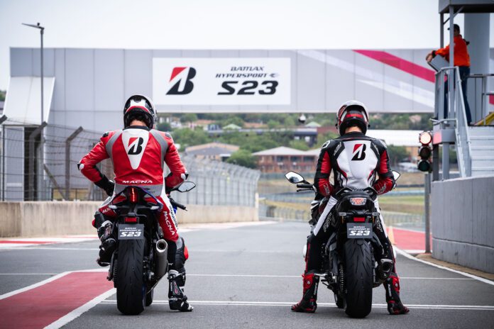 Battlax Hypersport S23 tyres mounted on two motorcycles, ready for testing at Kyalami, South Africa