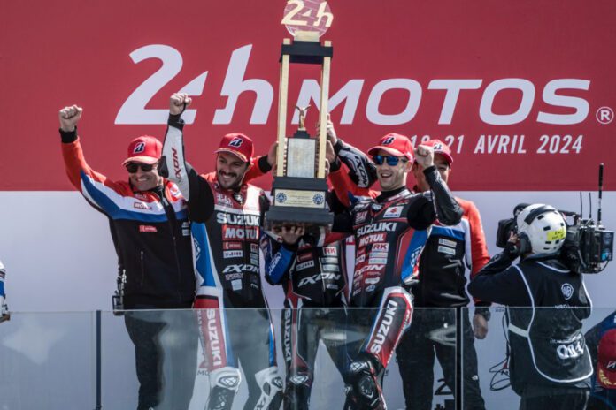 The 24-Hour race at the Bugatti Circuit in Le Mans triumphantly won by Yoshimura SERT Motul, raising the trophy in celebration