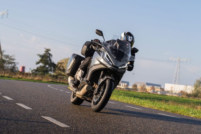 The Honda NT1100 set with Bridgestone T33 motorcycle tyres, ready for the first 1000 km of durability testing.