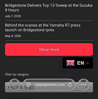 Gripping Stories site open in the mobile browser, with the 3-dot menu icon at the bottom right.