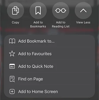 Share sheet expanded, showing the Add to Home Screen option in the list.